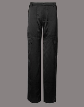 M&S Autograph Black Satin Wide Leg Utility Trousers Tall UK8-16